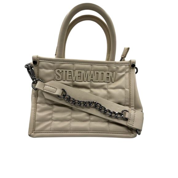 Steve Madden Crossbody / Bniko Quilted Satchel in Cream with silver chain strap - Picture 1 of 13